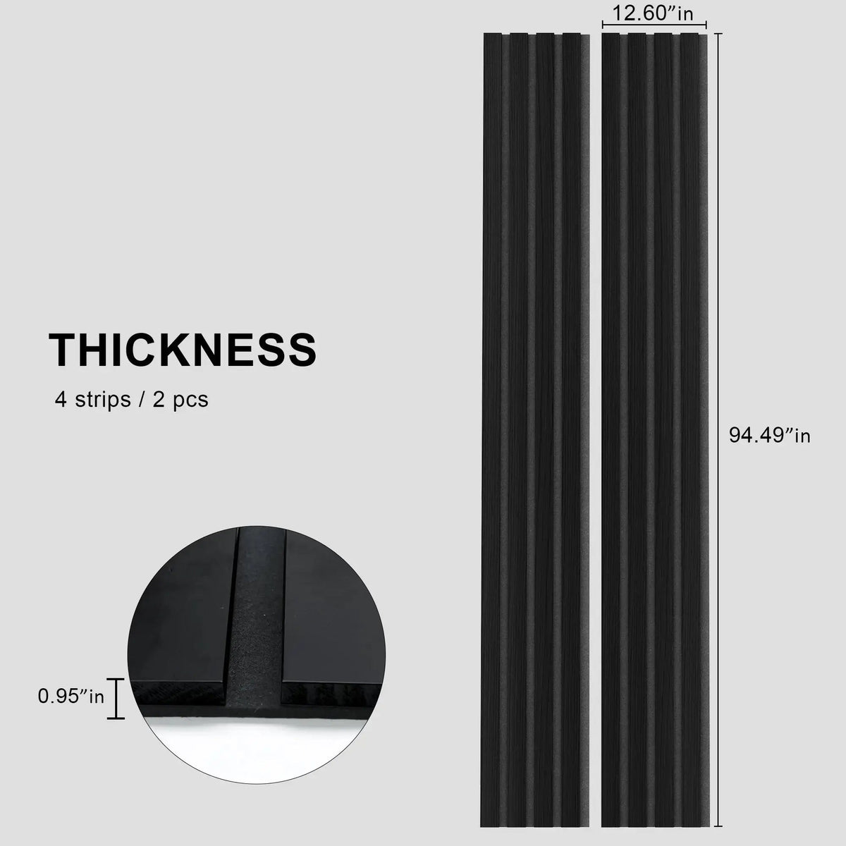 Black Solid Wood Acoustic Slat Wall Panels – Broad Strip Design – view 3