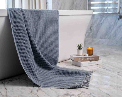 Waffle Weave Organic Cotton Turkish Towel, Stone Washed Bath and Hand – view 12