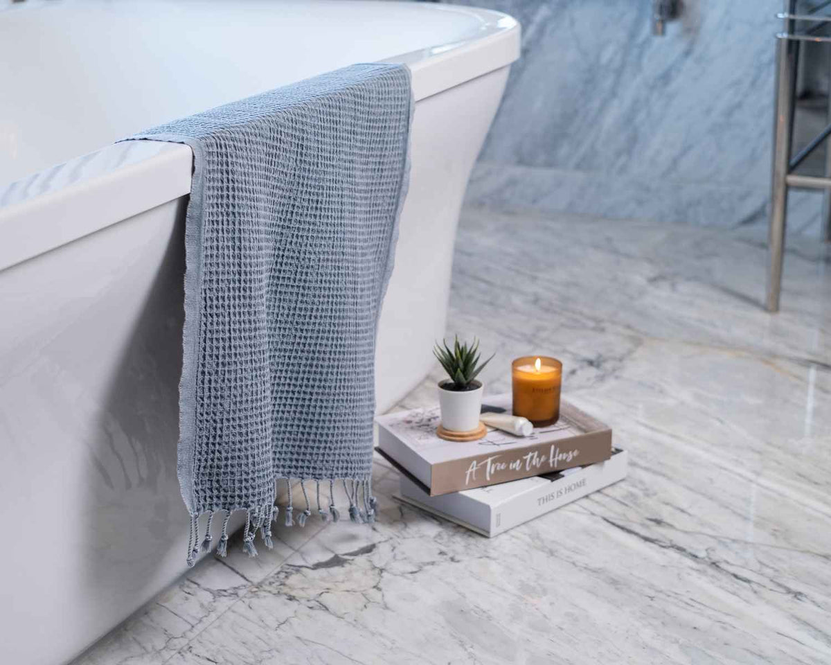Waffle Weave Organic Cotton Turkish Towel, Stone Washed Bath and Hand – view 13