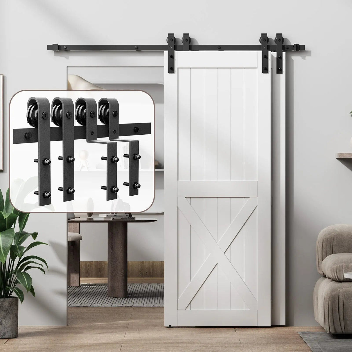 Steel Bypass Sliding Barn Door Hardware Kit, J Pulley
