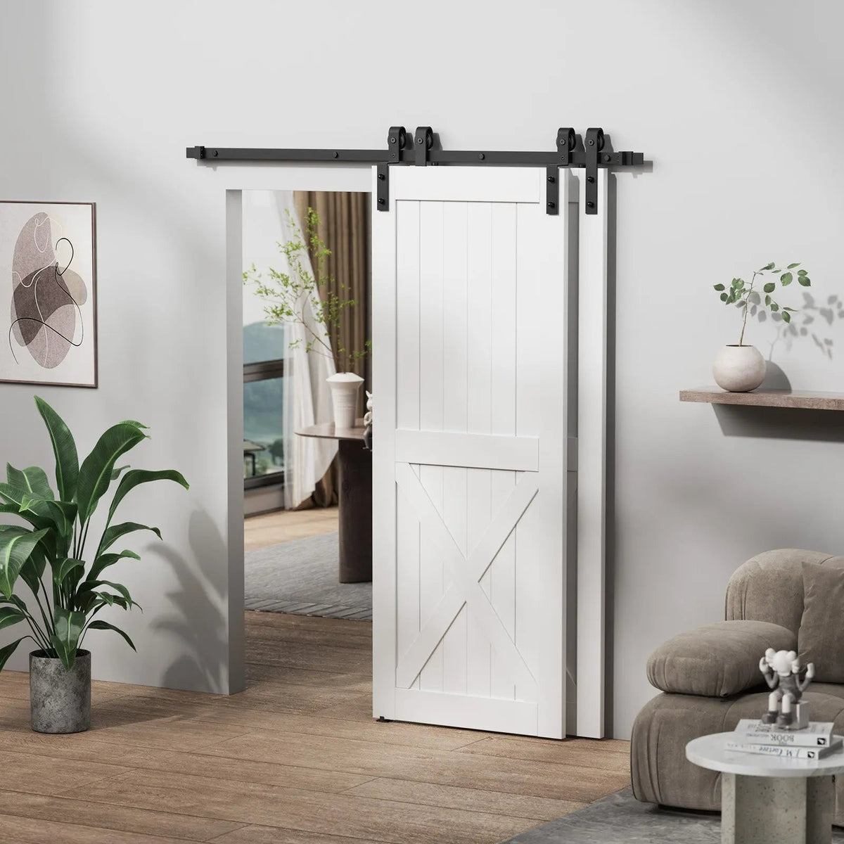 Single-Track Bypass Sliding Barn Door Hardware Kit, J Pulley – view 2