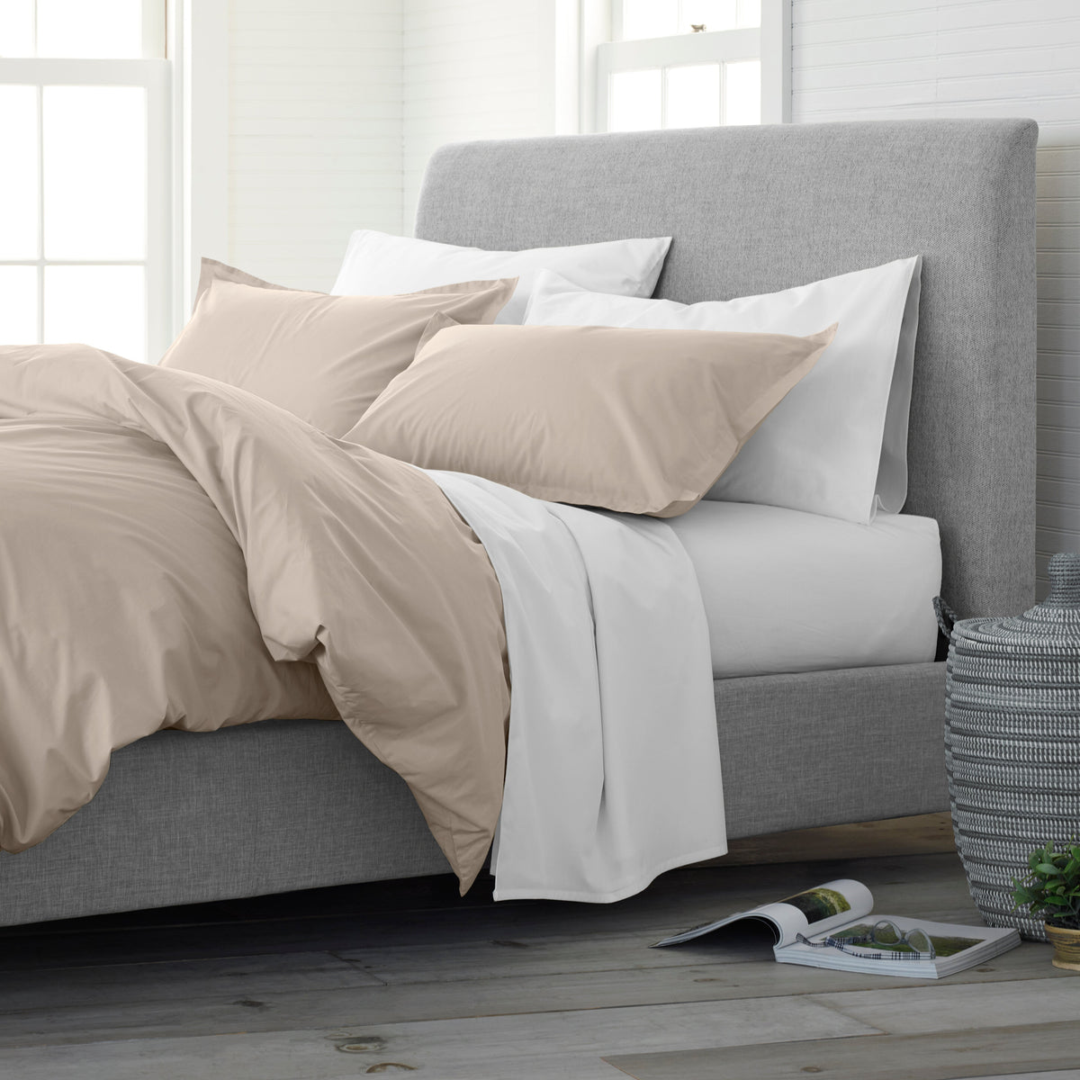 Solid Color Cotton Duvet Set with Down Alternative Fill and Shams – view 5