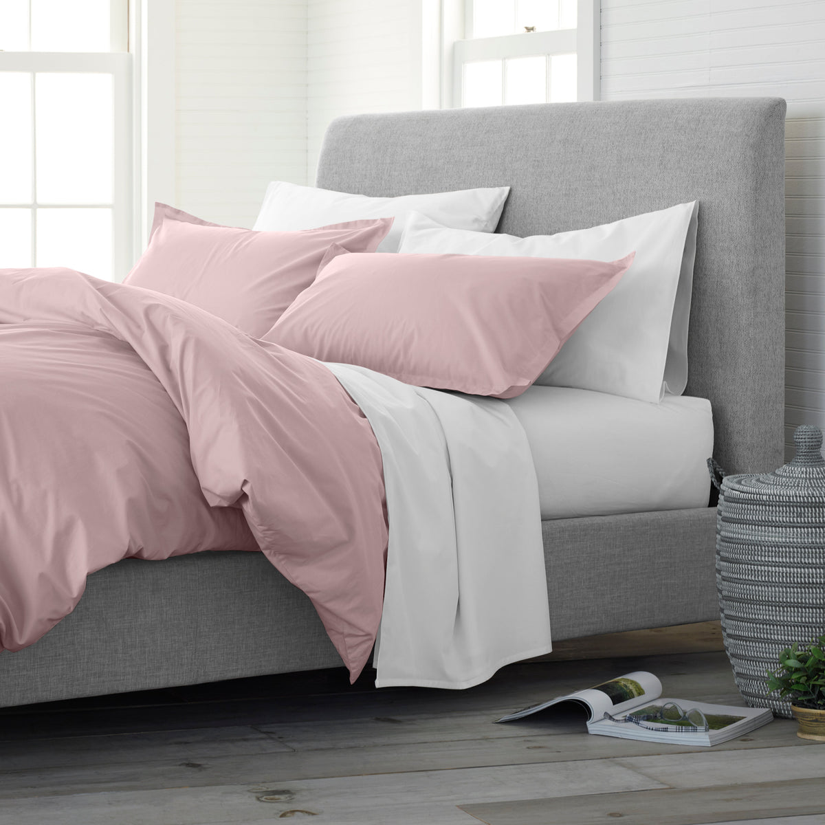 Solid Color Cotton Duvet Set with Down Alternative Fill and Shams – view 11