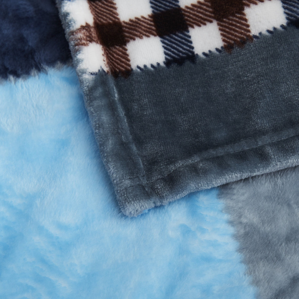 Blue Lake Farmhouse Plaid Patchwork Fleece Throw Blanket – view 3