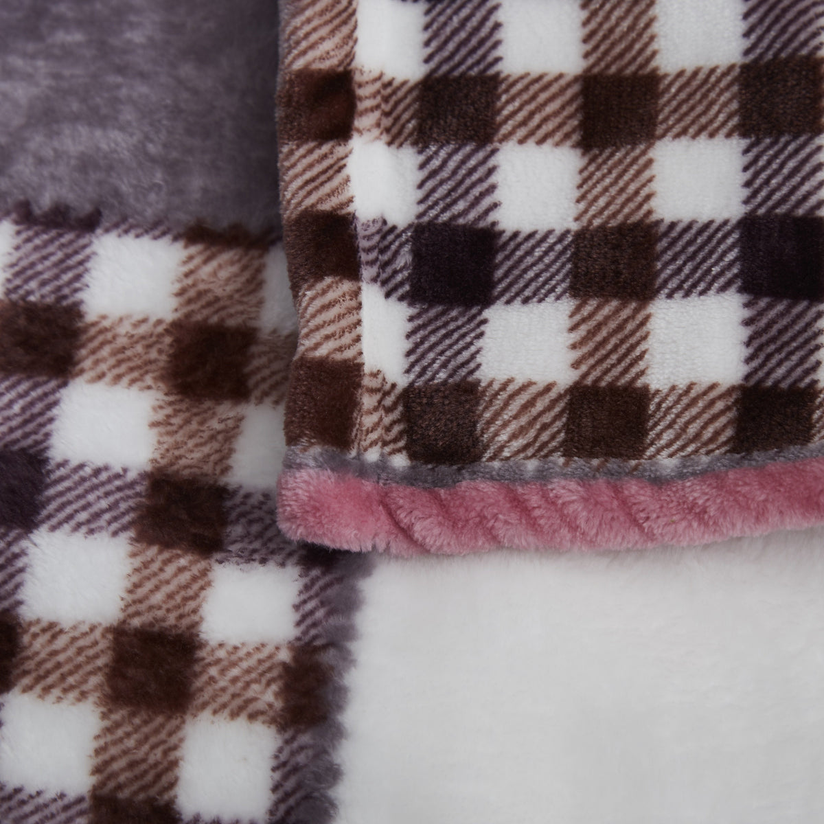 Autumn Mauve Farmhouse Plaid Patchwork Fleece Throw Blanket – view 3