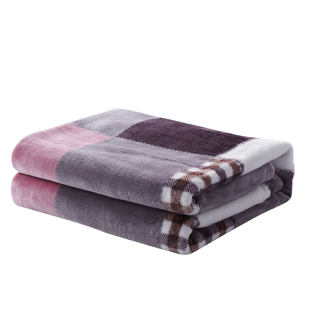 Autumn Mauve Farmhouse Plaid Patchwork Fleece Throw Blanket – view 2
