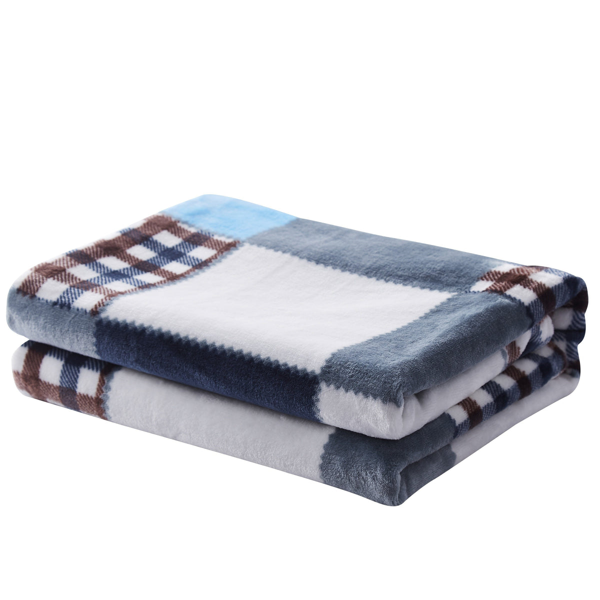 Blue Lake Farmhouse Plaid Patchwork Fleece Throw Blanket – view 2