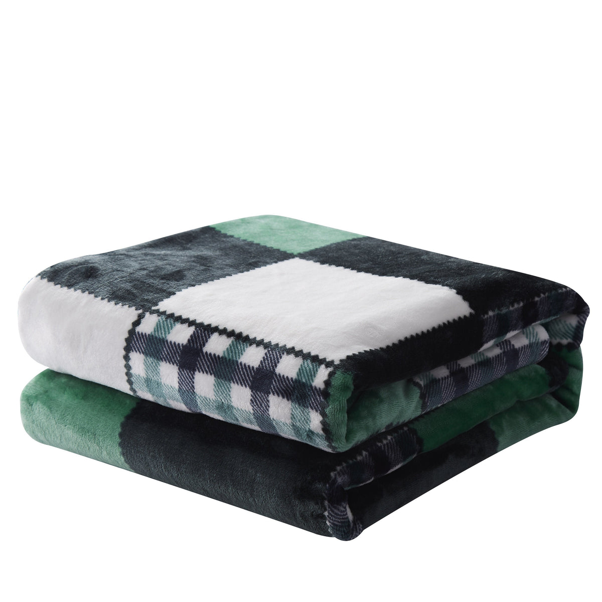 Forest Green Plaid Patchwork Flannel Throw Blanket – view 2