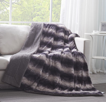 Black Striped Faux Fur Throw Blanket, Premium Polyester