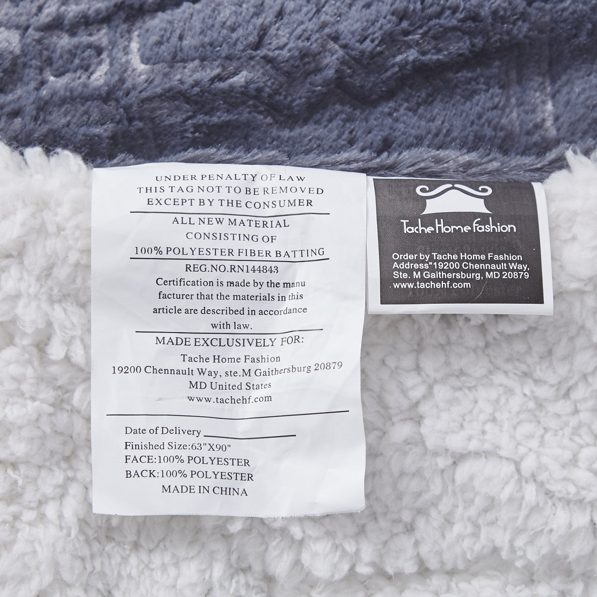 Navy Blue Diamond Trellis Faux Fur and Sherpa Throw Blanket – view 8