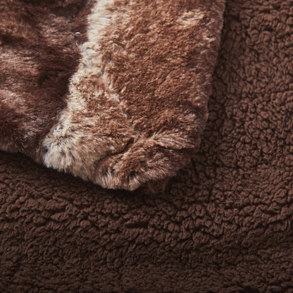 Golden Brown Striped Faux Fur and Sherpa Throw Blanket – view 6
