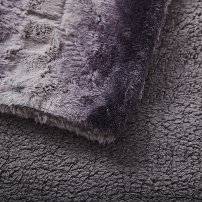 Luxury Black Striped Faux Fur and Sherpa Throw Blanket – view 5