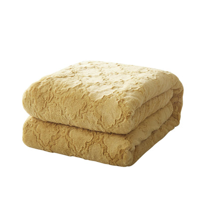 Mustard Yellow Moroccan Lattice Faux Fur and Sherpa Throw Blanket – view 9