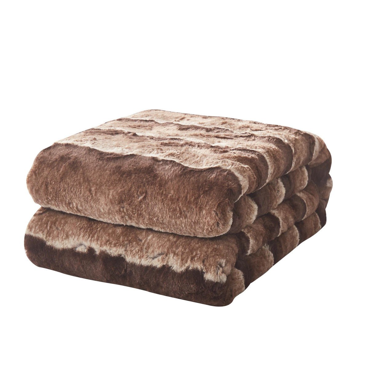 Golden Brown Striped Faux Fur and Sherpa Throw Blanket – view 2