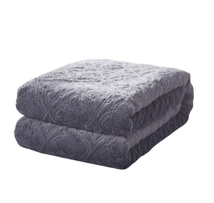 Navy Blue Diamond Trellis Faux Fur and Sherpa Throw Blanket – view 3
