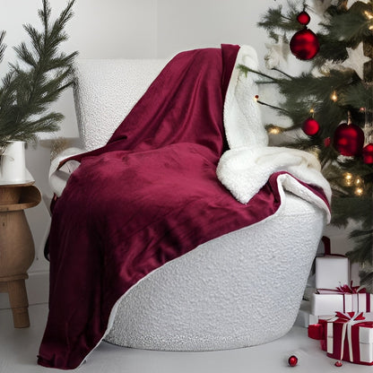 Soft Red Microfleece and Sherpa Throw Blanket – view 9