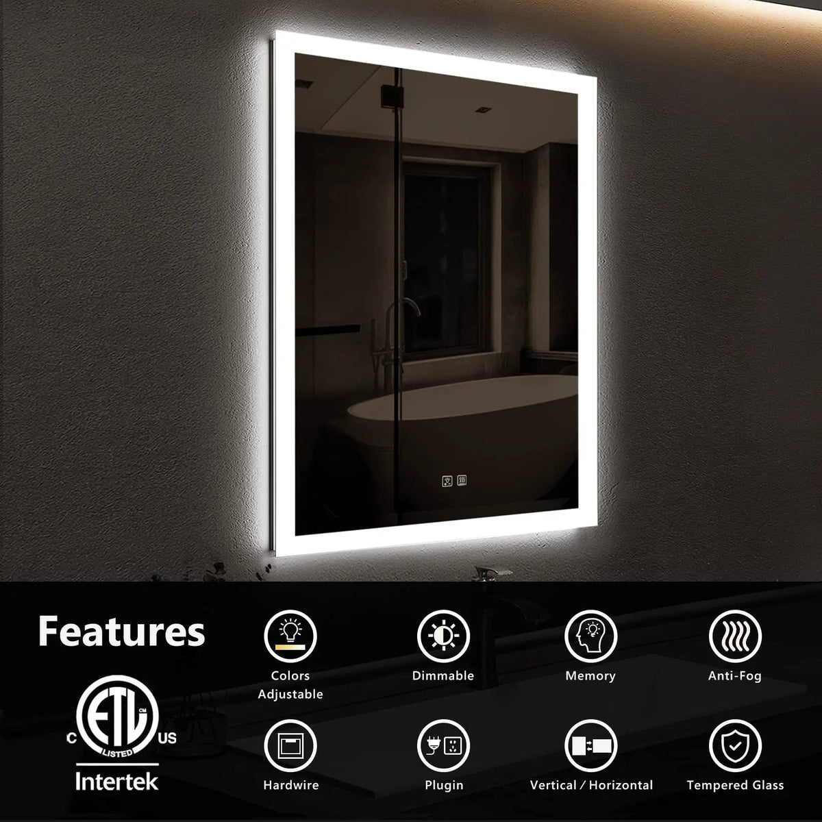 Compact Edge Glow LED Bathroom Mirror with Anti-Fog and Dimmer – view 11
