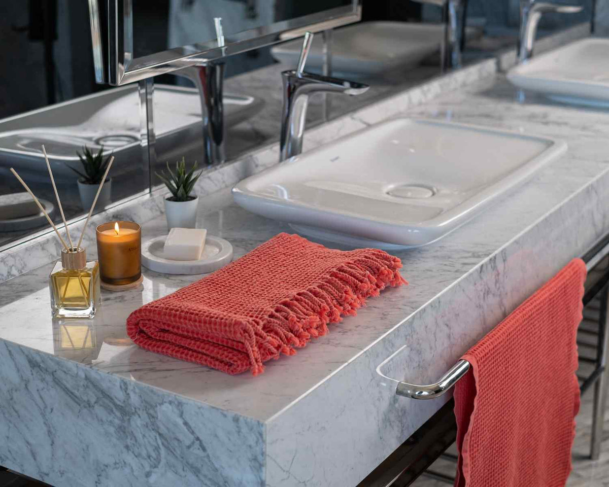 Waffle Weave Organic Cotton Turkish Towel, Stone Washed Bath and Hand – view 17