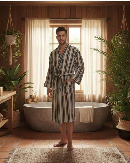 Hand-Woven Cotton Linen Blend Kimono Bathrobe, Unisex – view 3