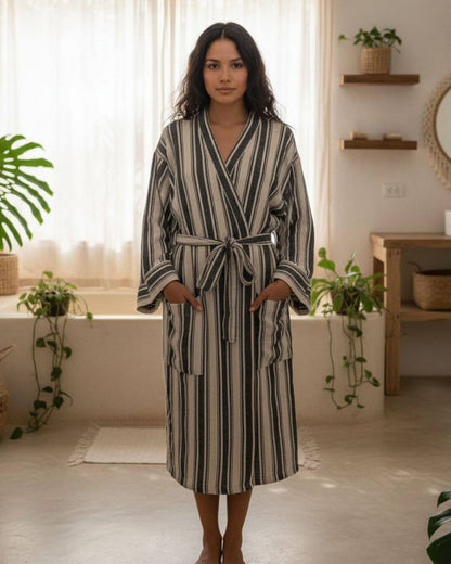 Hand-Woven Cotton Linen Blend Kimono Bathrobe, Unisex – view 2