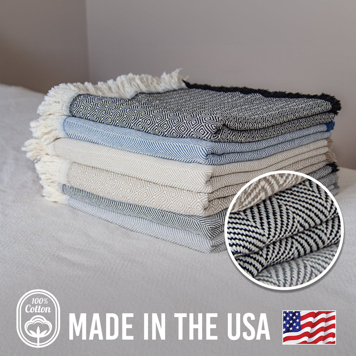 100% Cotton Patterned Throw Blanket, Large 58 x 62 Inch – view 4
