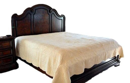 Cream Micro Fleece Scalloped Quilted Bedspread Set