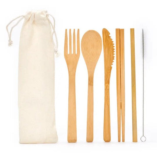 Bamboo Utensil Set with Washable Cotton Travel Pouch