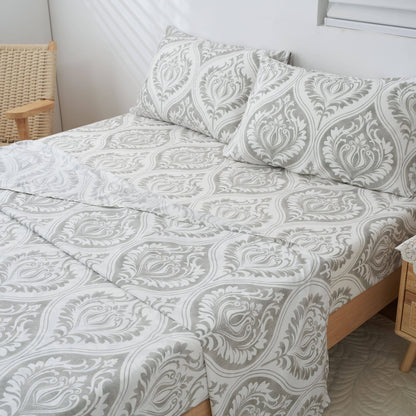 Dreamy Moon Sky Ogee Damask Gray and White Bed Sheet Set – view 11