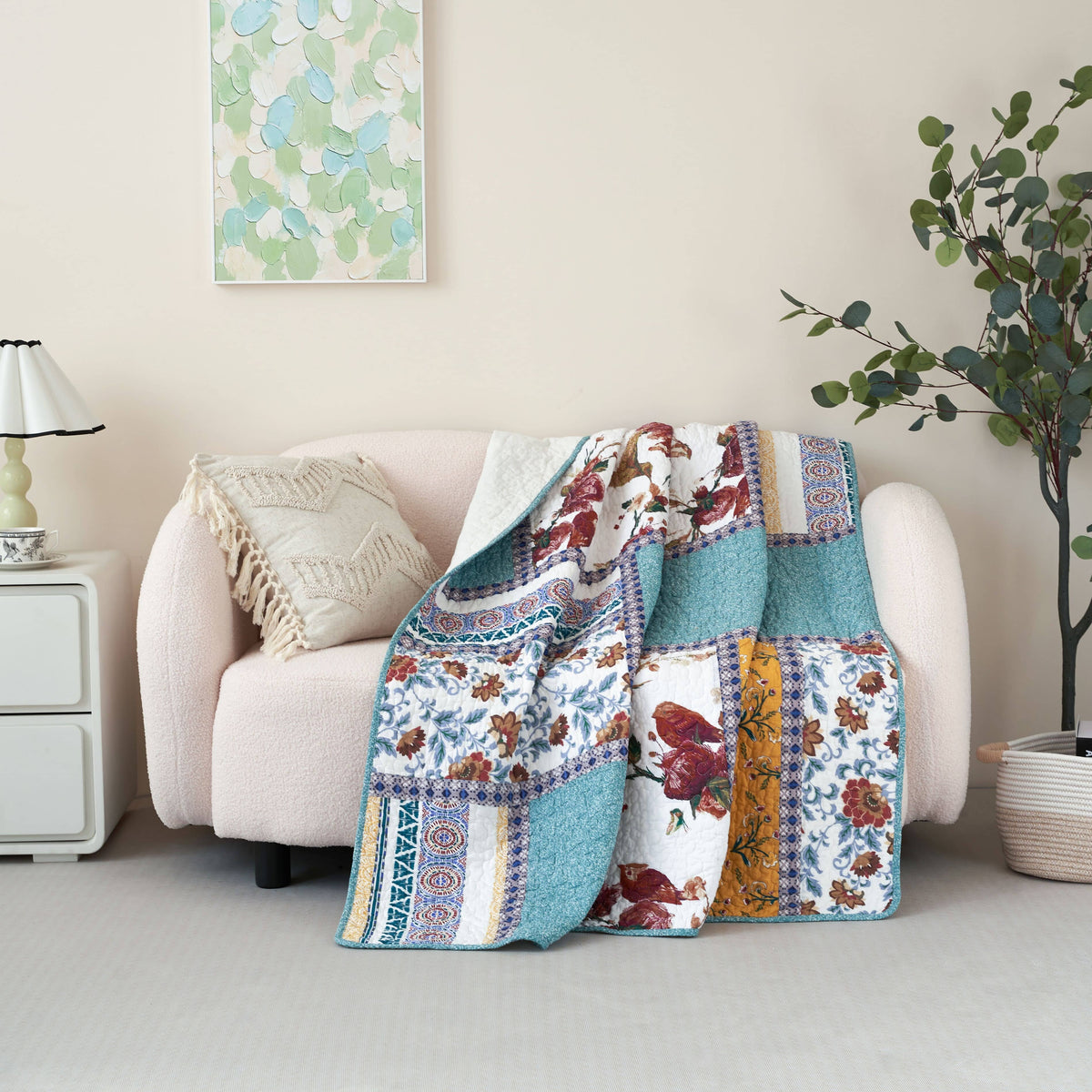 Old World Garden Hummingbirds Cotton Patchwork Quilted Throw Blanket – view 2