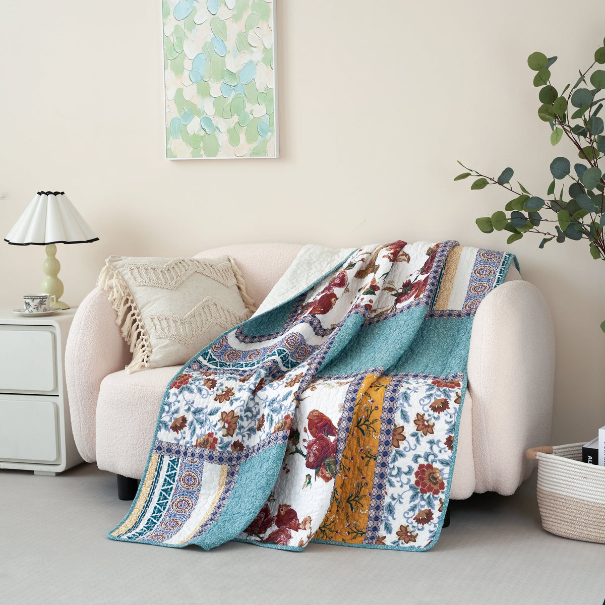Old World Garden Hummingbirds Cotton Patchwork Quilted Throw Blanket – view 3