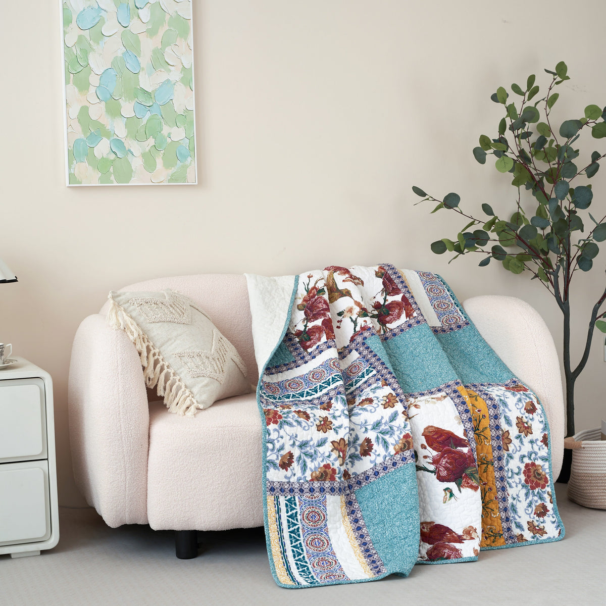 Old World Garden Hummingbirds Cotton Patchwork Quilted Throw Blanket – view 4