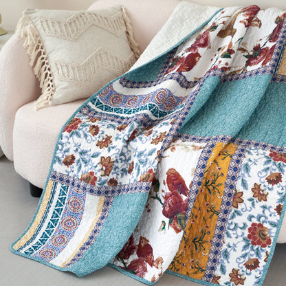 Old World Garden Hummingbirds Cotton Patchwork Quilted Throw Blanket – view 5
