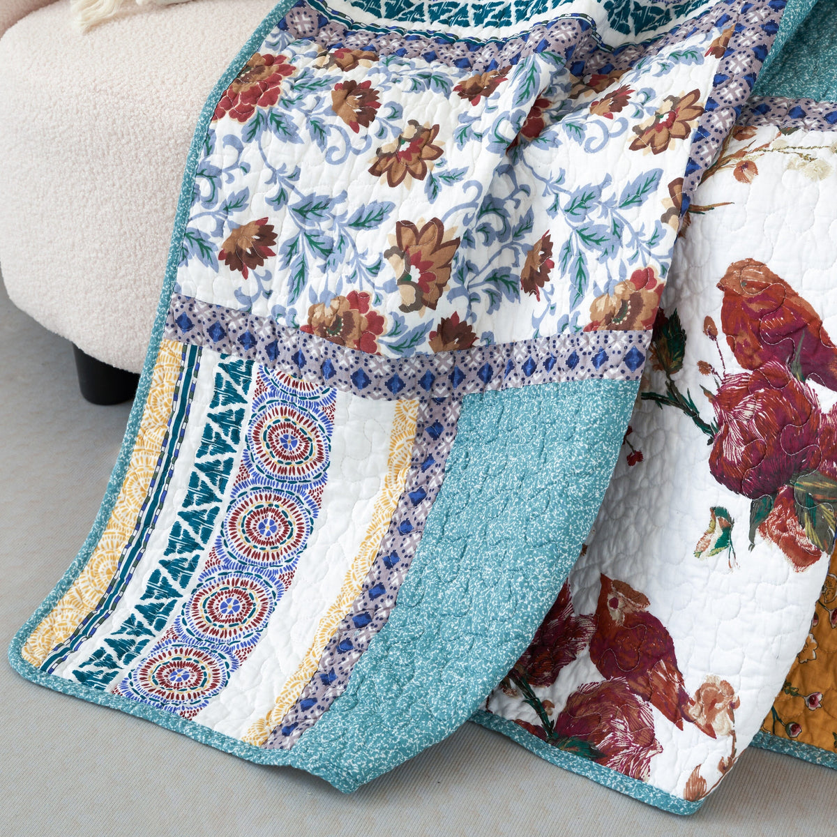 Old World Garden Hummingbirds Cotton Patchwork Quilted Throw Blanket – view 6