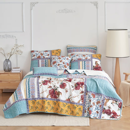 Old World Garden Hummingbirds Pastel Cotton Patchwork Quilt Set – view 7