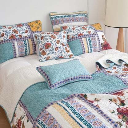 Old World Turquoise Geometric Patchwork Border Lumbar Pillow Sham – view 4