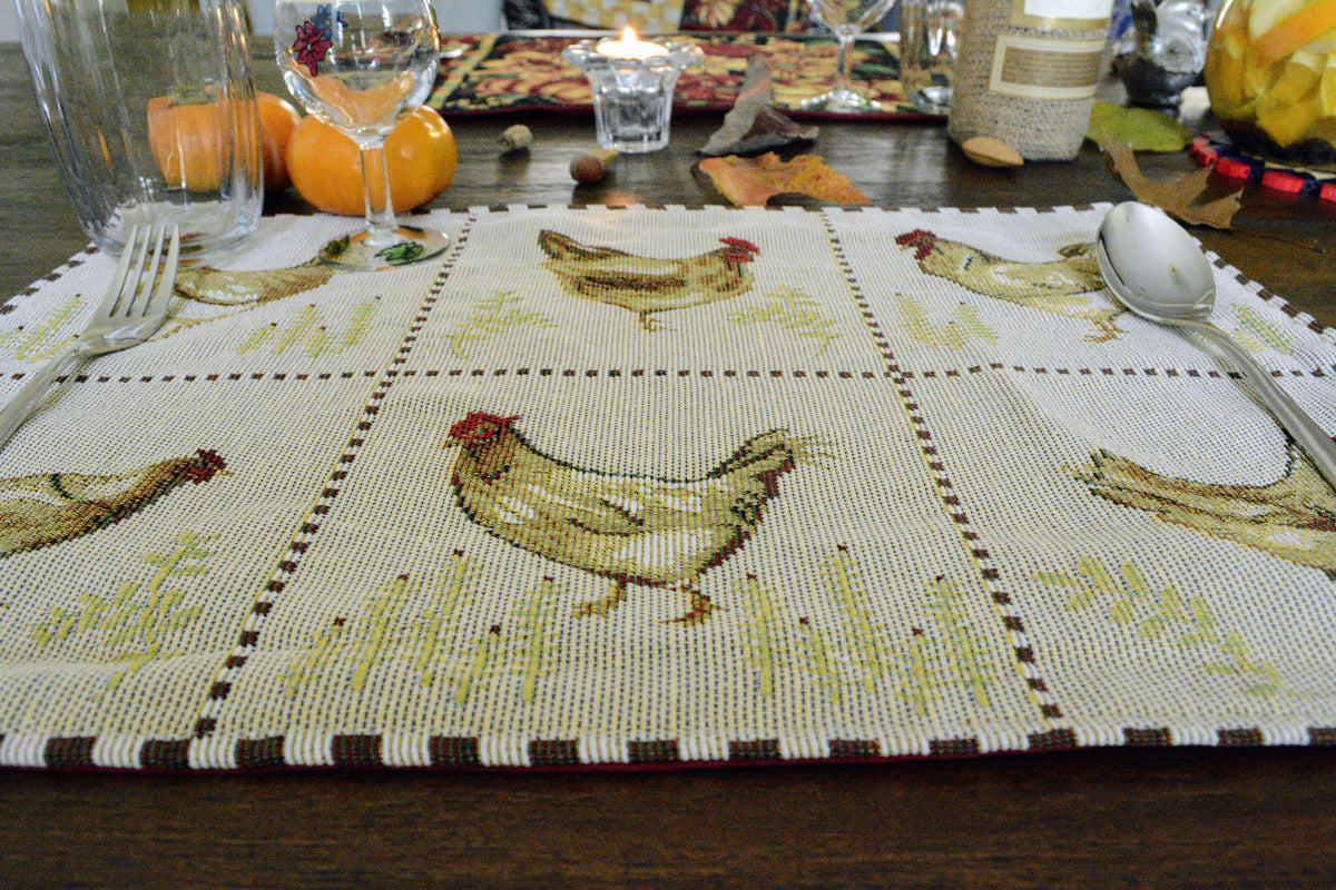 Country Farmhouse Rooster and Hens Woven Tapestry Placemat Set – view 6