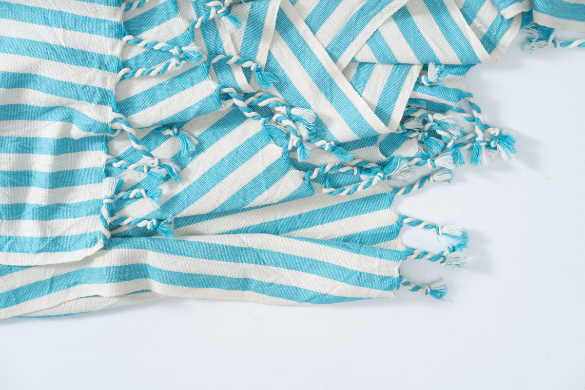 Girit Turquoise Cotton Linen Turkish Towel, 37 x 73 Inch Beach Towel – view 4