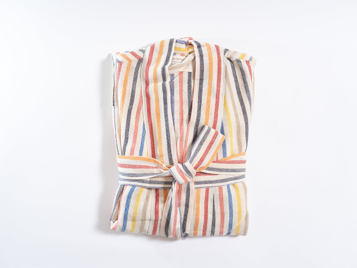 Rainbow Linen Cotton Turkish Robe with Pockets and Belt – view 3