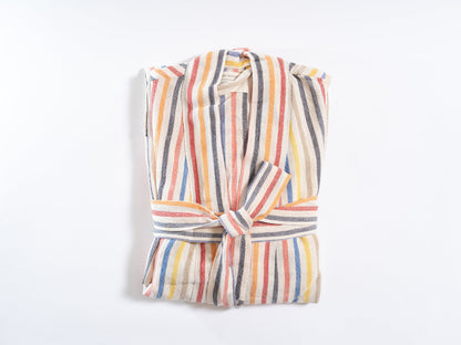 Rainbow Linen Cotton Turkish Robe with Pockets and Belt – view 3