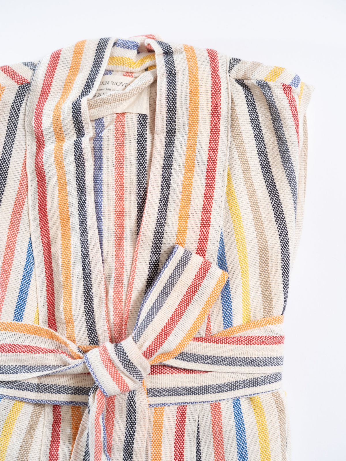 Rainbow Linen Cotton Turkish Robe with Pockets and Belt – view 4