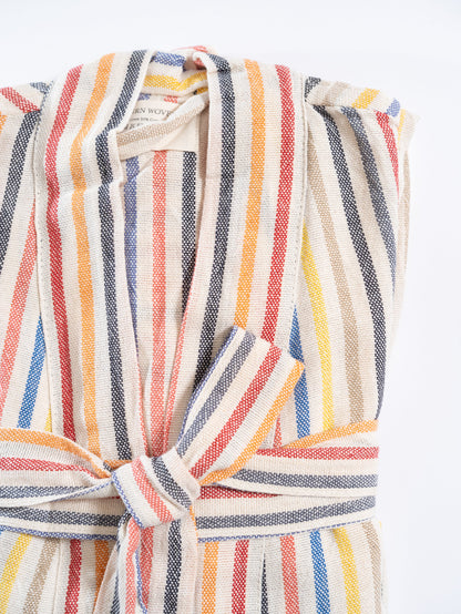 Rainbow Linen Cotton Turkish Robe with Pockets and Belt – view 4
