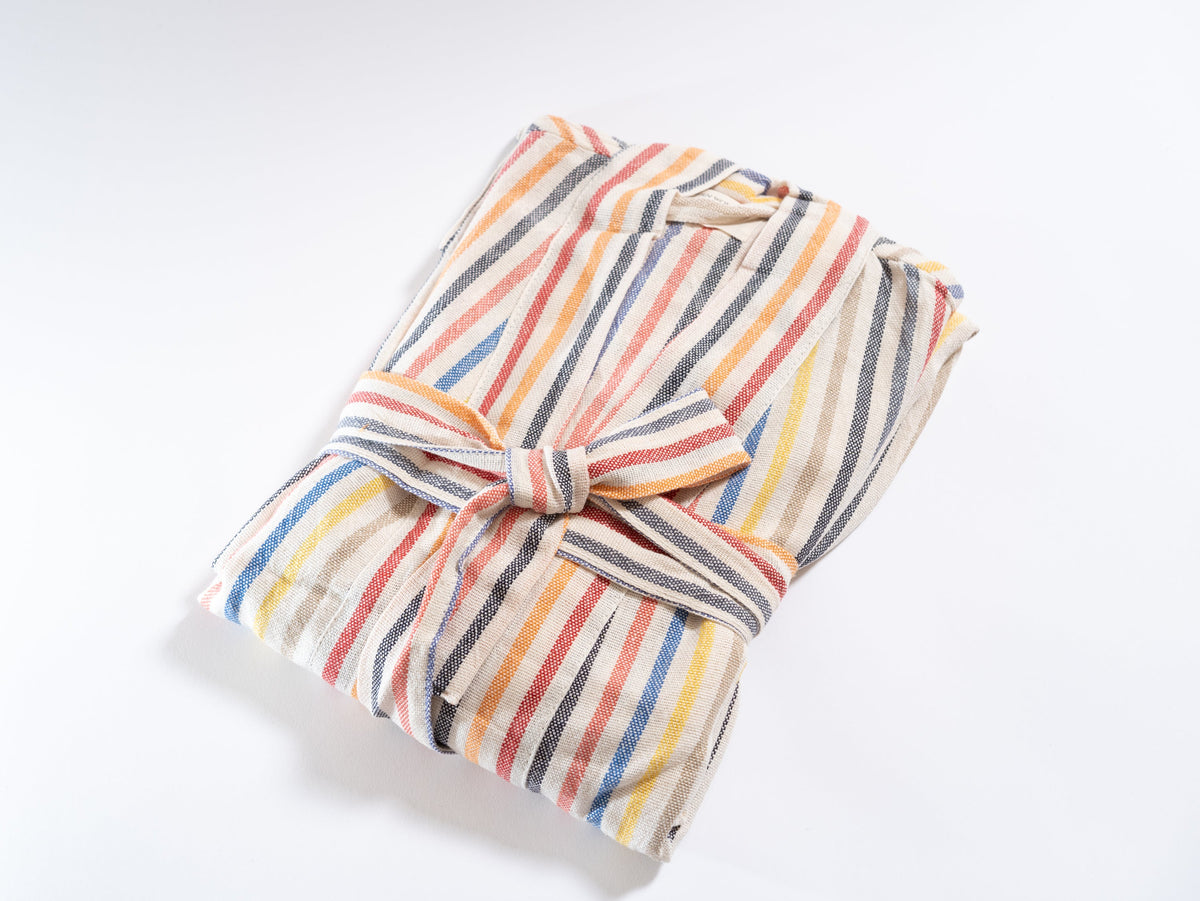 Rainbow Linen Cotton Turkish Robe with Pockets and Belt – view 5