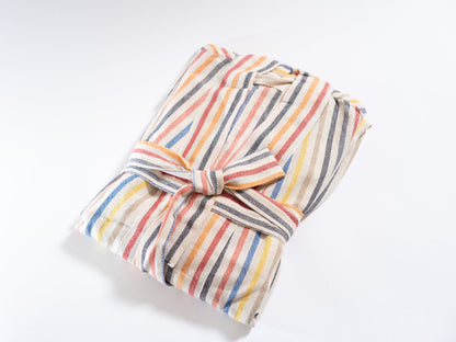 Rainbow Linen Cotton Turkish Robe with Pockets and Belt – view 5