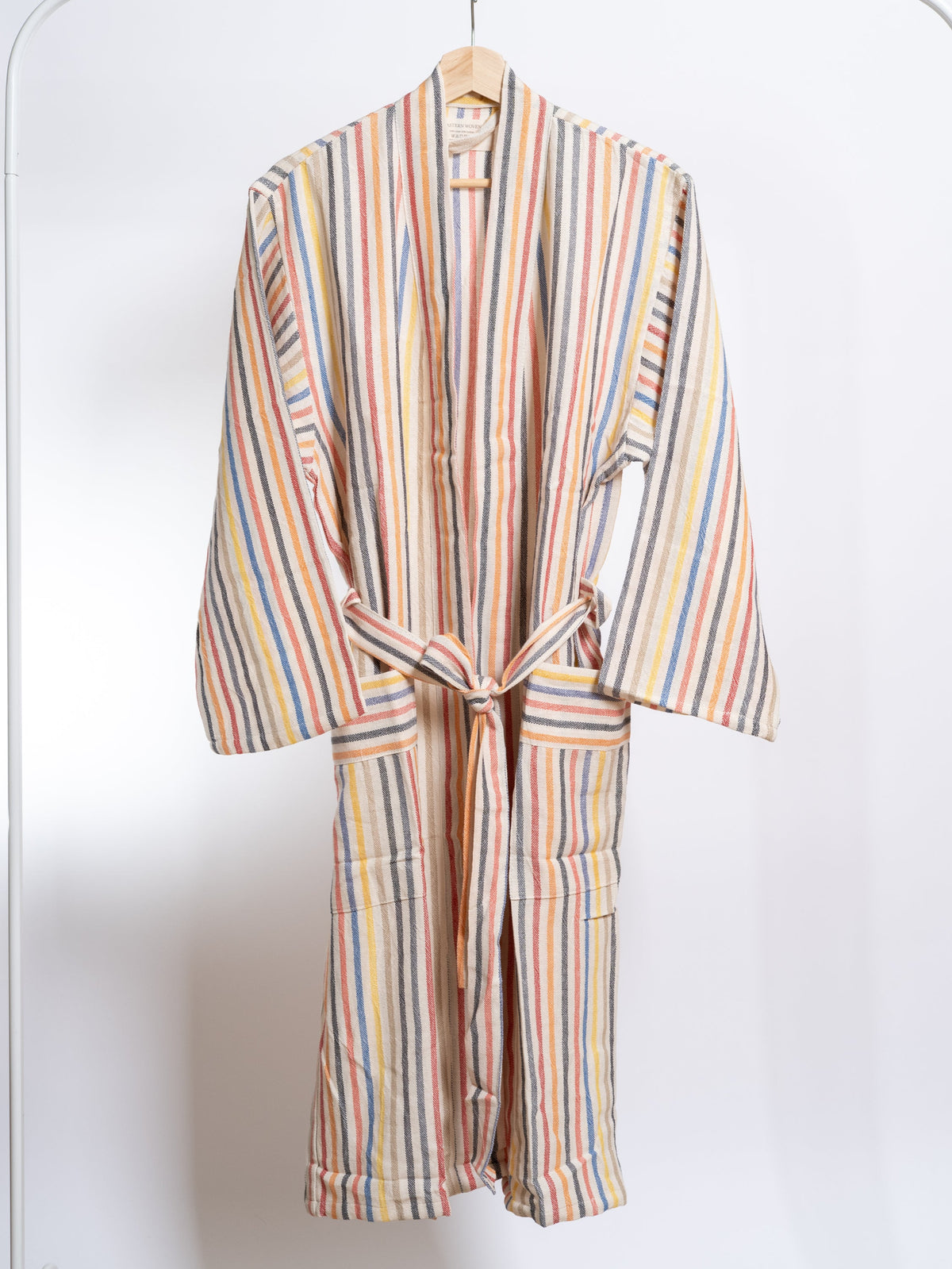 Rainbow Linen Cotton Turkish Robe with Pockets and Belt – view 6