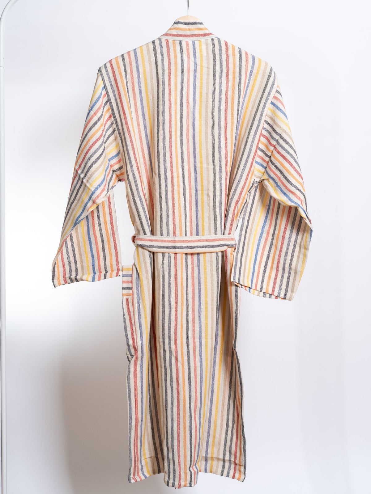 Rainbow Linen Cotton Turkish Robe with Pockets and Belt – view 7