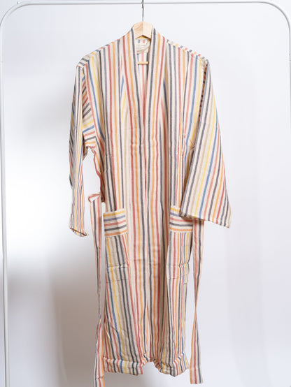 Rainbow Linen Cotton Turkish Robe with Pockets and Belt – view 8