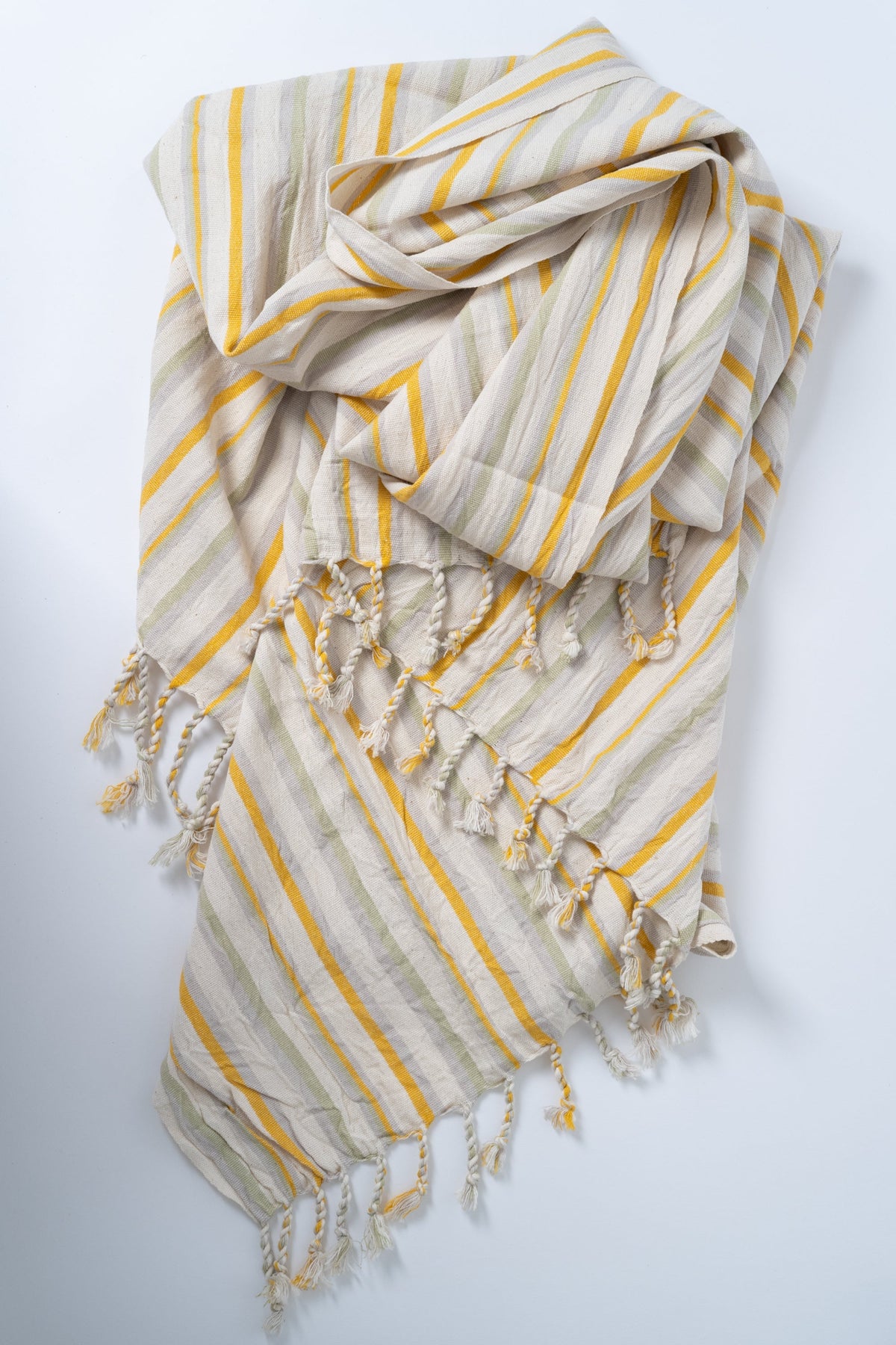 Ereniko Cotton Linen Turkish Towel in Bath and Hand Sizes, Yellow Stripe – view 2