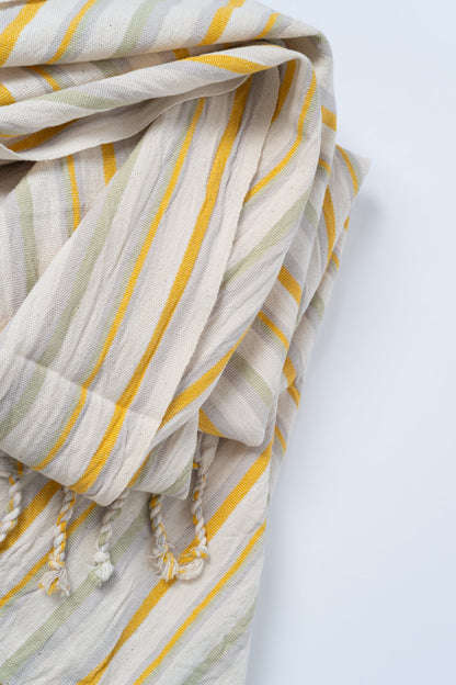 Ereniko Cotton Linen Turkish Towel in Bath and Hand Sizes, Yellow Stripe – view 3