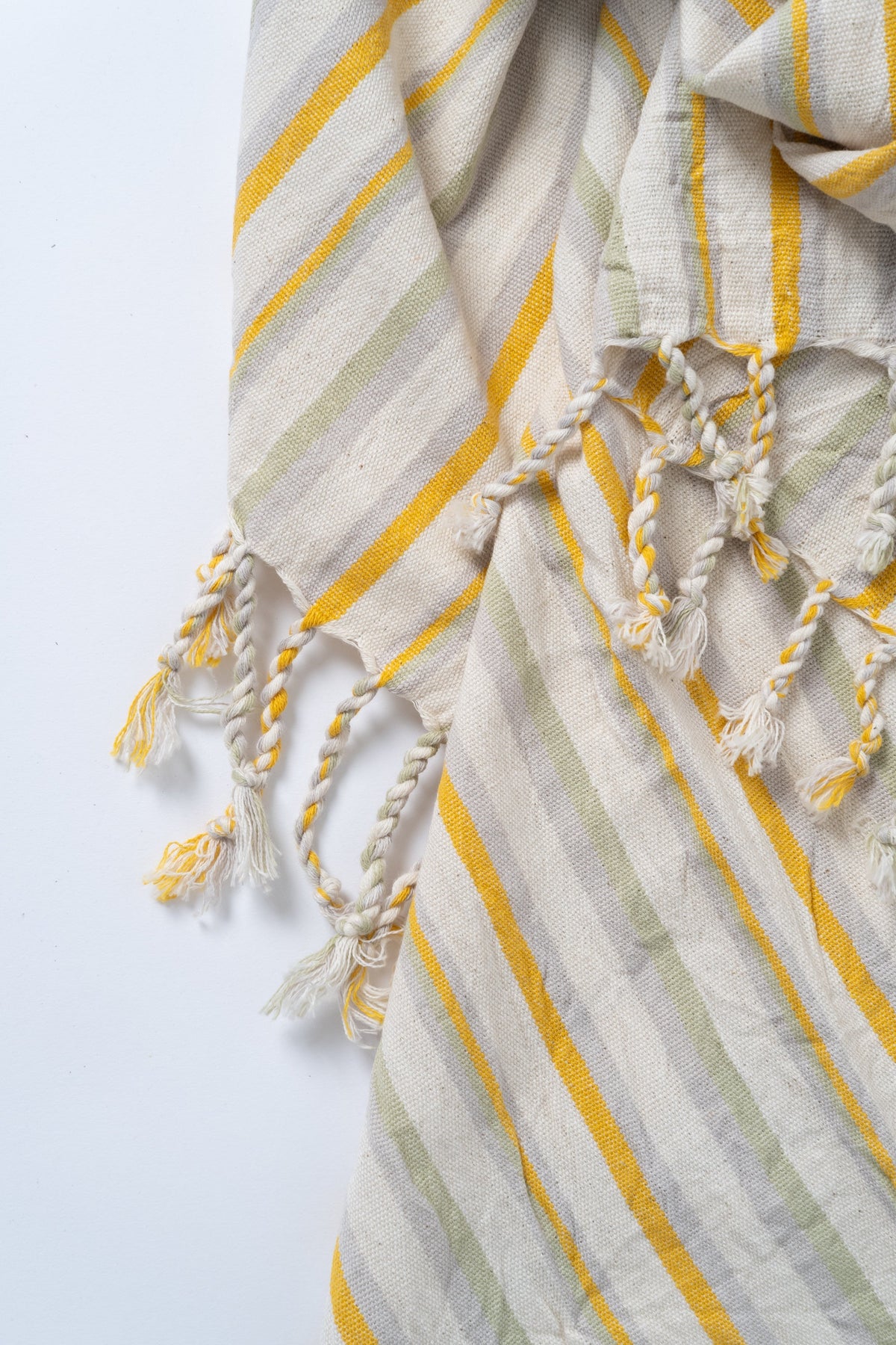 Ereniko Cotton Linen Turkish Towel in Bath and Hand Sizes, Yellow Stripe – view 4