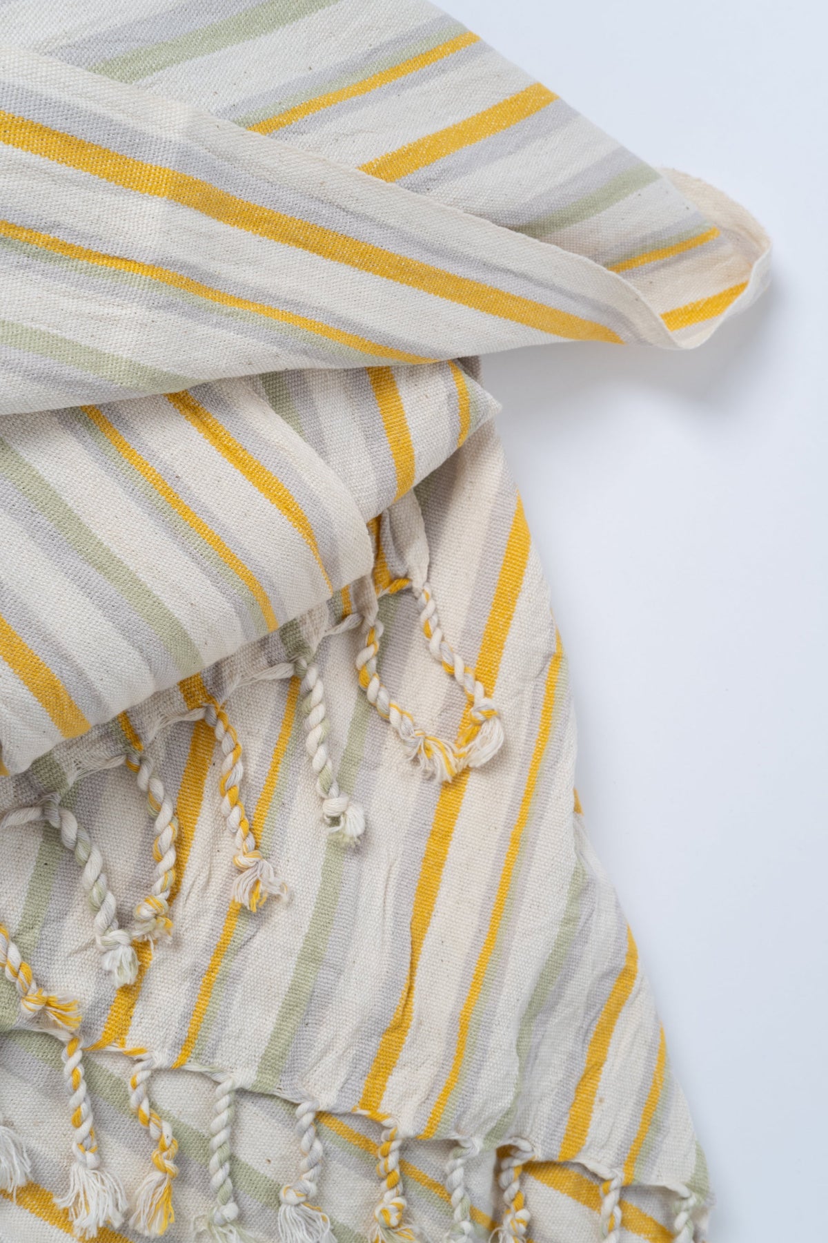 Ereniko Cotton Linen Turkish Towel in Bath and Hand Sizes, Yellow Stripe – view 5